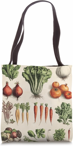 Vintage Vegetable Encyclopedia Drawing Cottagecore Farmhouse Tote Bag