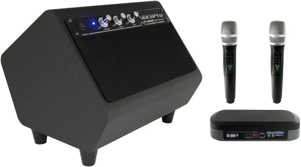 VOCOPRO SmartOke-Pro DSP Karaoke Mixer with Two Wireless Microphones 2.1 Powered Vocal Speaker 100-Watt Built-in Subwoofer for Smart TV and Tablet