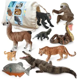 Volnau Jungle Animal Figurines Toys 9PCS South America Figures for Toddlers Kids Christmas Decoration Gift Preschool Educational Zoo Pack Rainforest Safari Forest Set