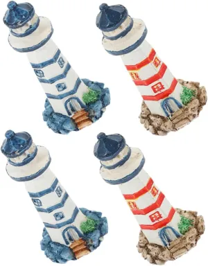 VOSAREA Dollhouse Lighthouses 4pcs Resin Mini Lighthouse Models Ocean-Themed Decor Compact Ornaments