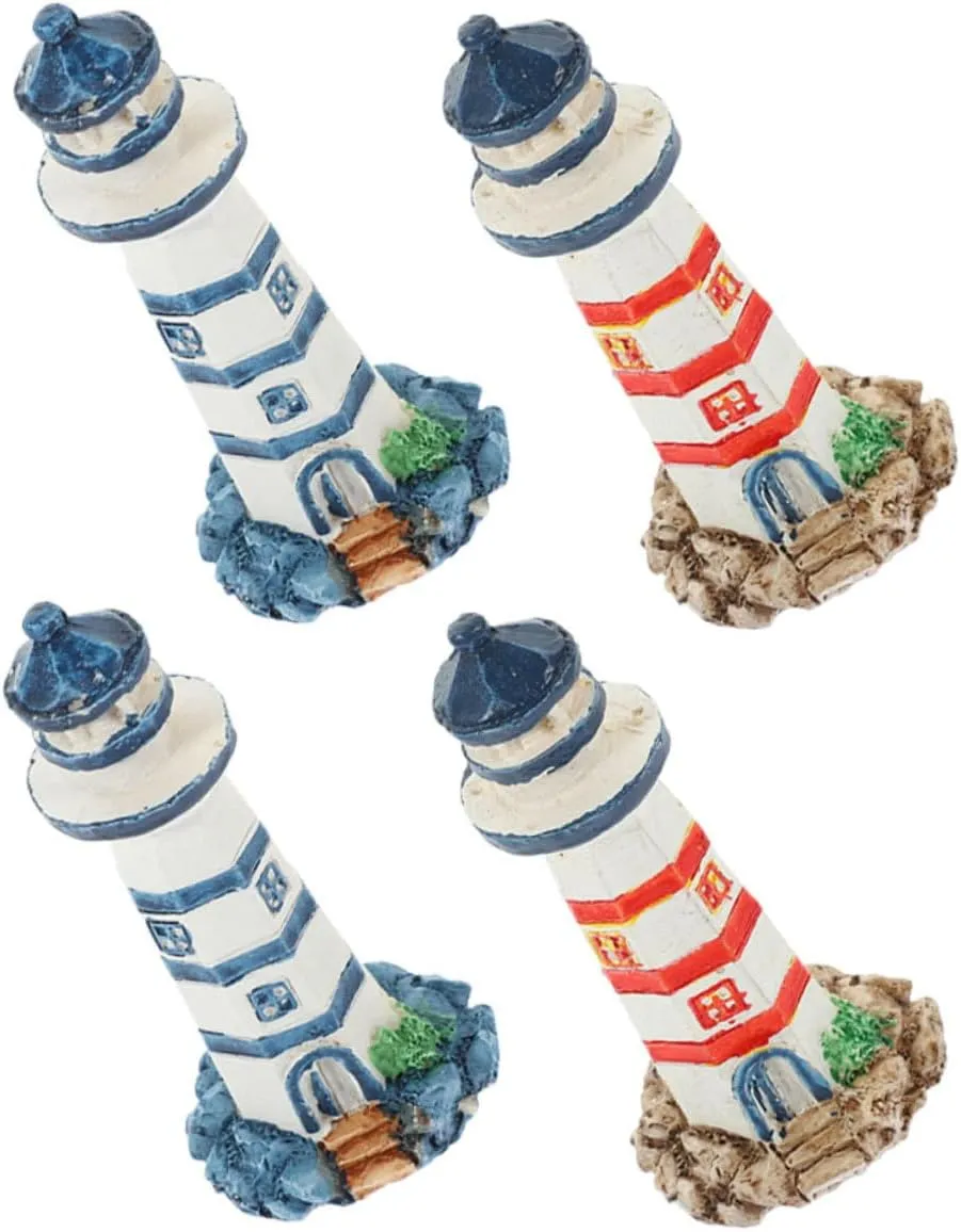 VOSAREA Dollhouse Lighthouses 4pcs Resin Mini Lighthouse Models Ocean-Themed Decor Compact Ornaments