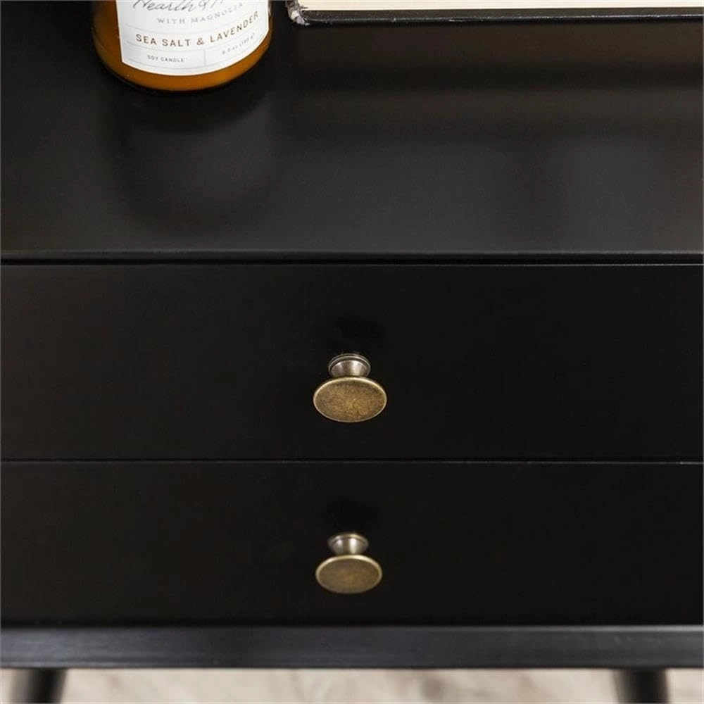 Walker Edison Ella Mid Century Modern 2 Drawer Solid Wood Nightstand, 1 Pack, Black