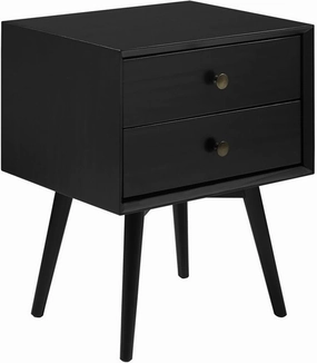 Walker Edison Ella Mid Century Modern 2 Drawer Solid Wood Nightstand, 1 Pack, Black