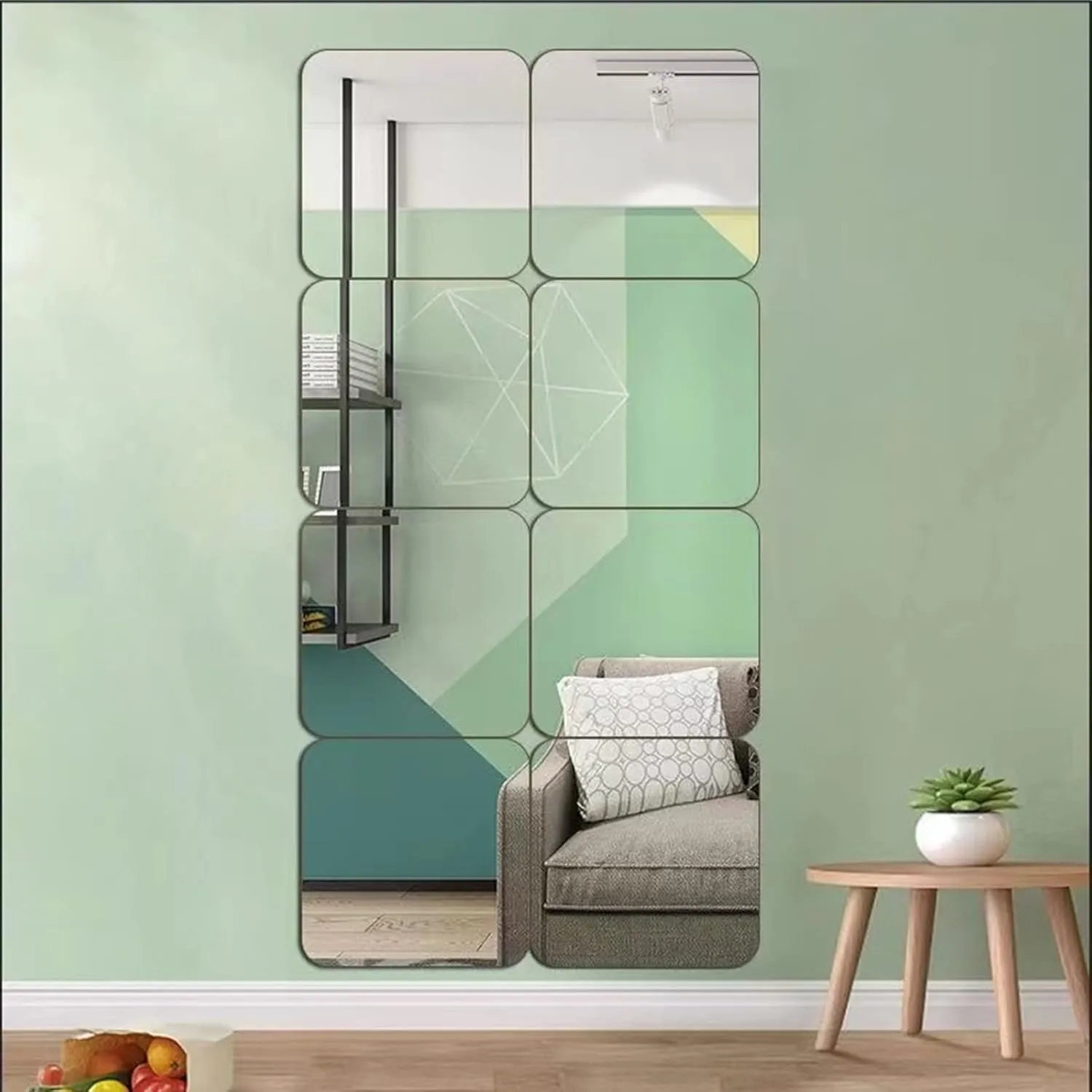 Wall Mirror Full Length, Thick 0.127", 12"X12", 4 Pcs, Unbreakable Gym Mirrors for Home Gym, Plexiglass Makeup Mirror Tiles, Full Body Workout Wall Mirrors, Over The Door Wall-Mounted Sticker