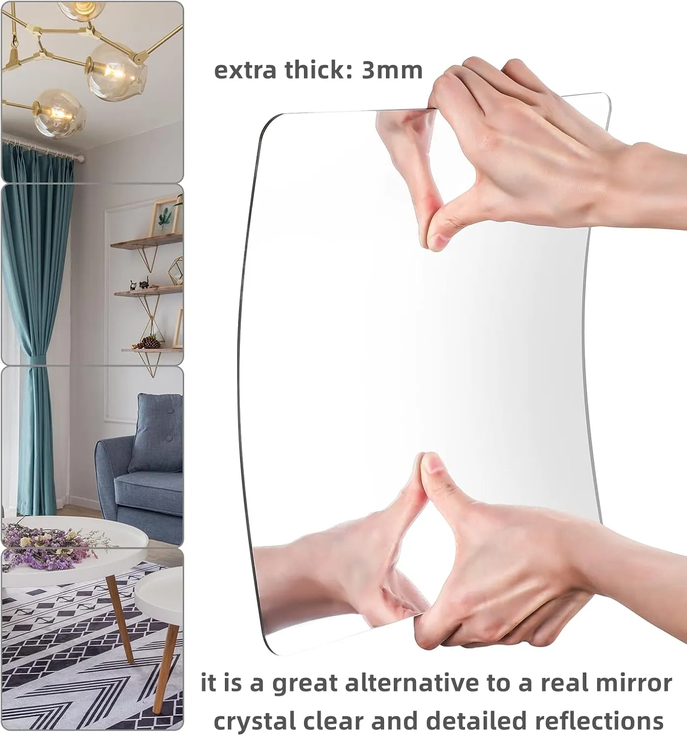 Wall Mirror Full Length, Thick 0.127", 12"X12", 4 Pcs, Unbreakable Gym Mirrors for Home Gym, Plexiglass Makeup Mirror Tiles, Full Body Workout Wall Mirrors, Over The Door Wall-Mounted Sticker