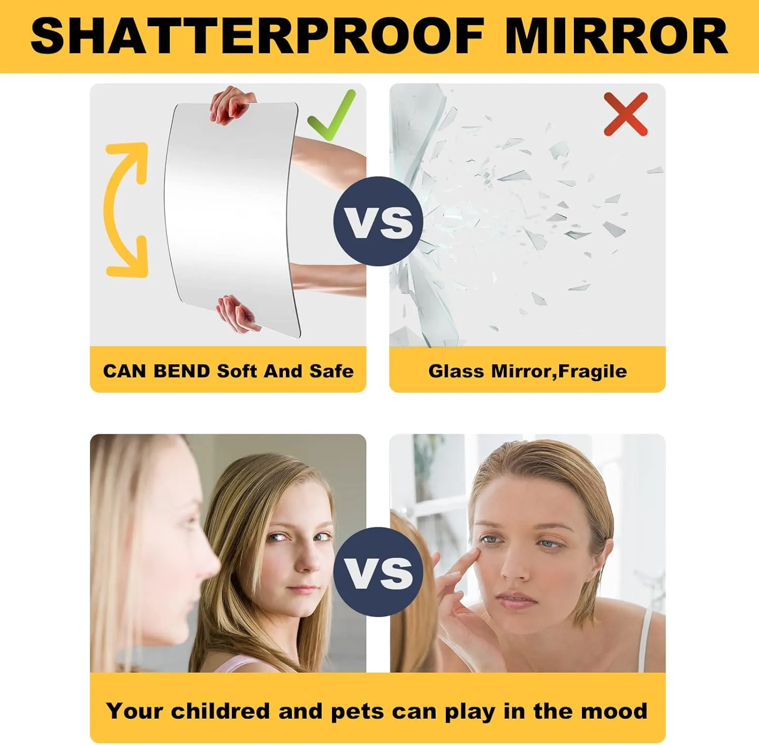 Wall Mirror Full Length, Thick 0.127", 12"X12", 4 Pcs, Unbreakable Gym Mirrors for Home Gym, Plexiglass Makeup Mirror Tiles, Full Body Workout Wall Mirrors, Over The Door Wall-Mounted Sticker