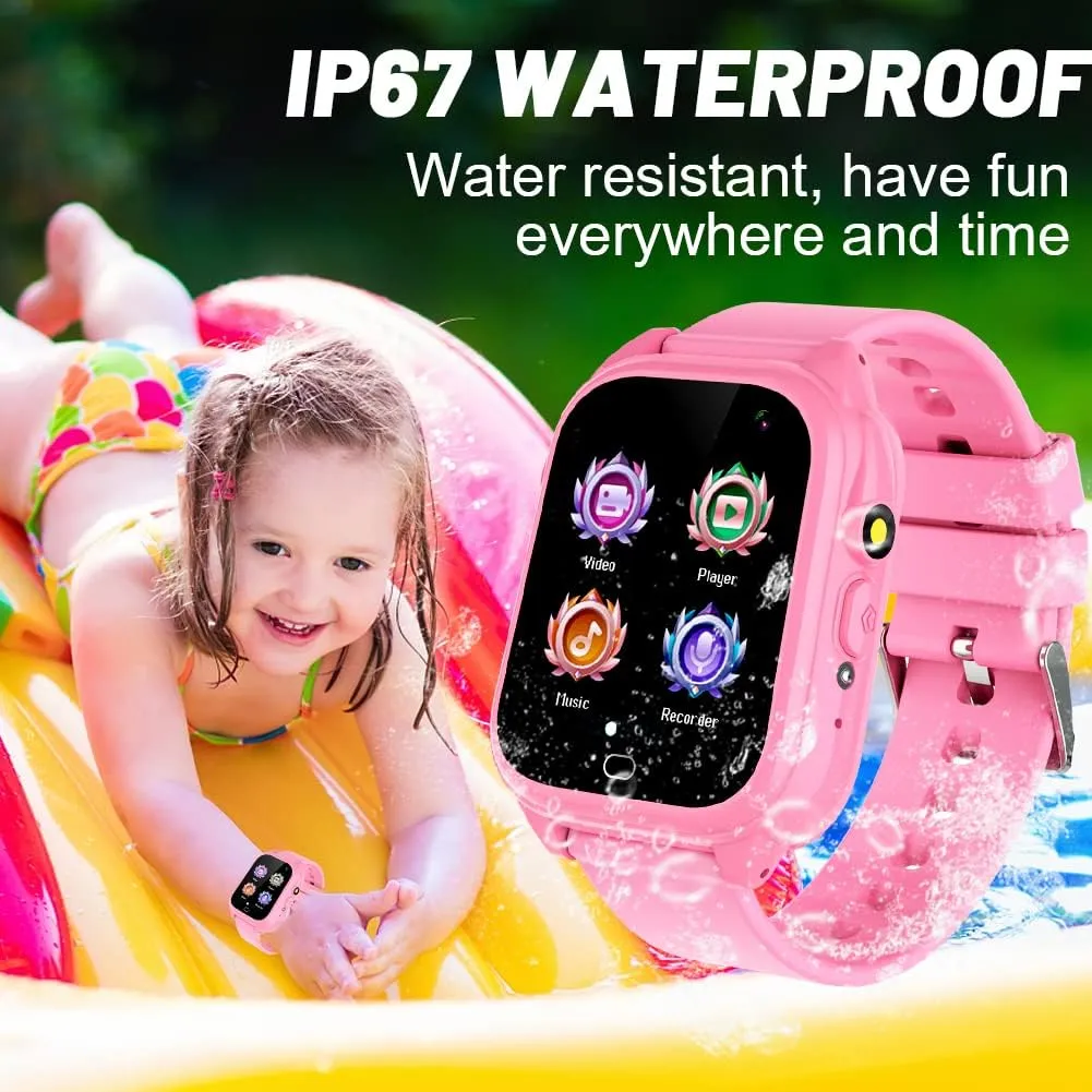 Waterproof Kids Smart Watch for 3-12 Years Old Boys Girls Toys with 26 Game Video Camera Pedometer Music Player Alarm Clock Calculator 1.44'' HD Touchscreen Educational Toys Birthdays Gifts