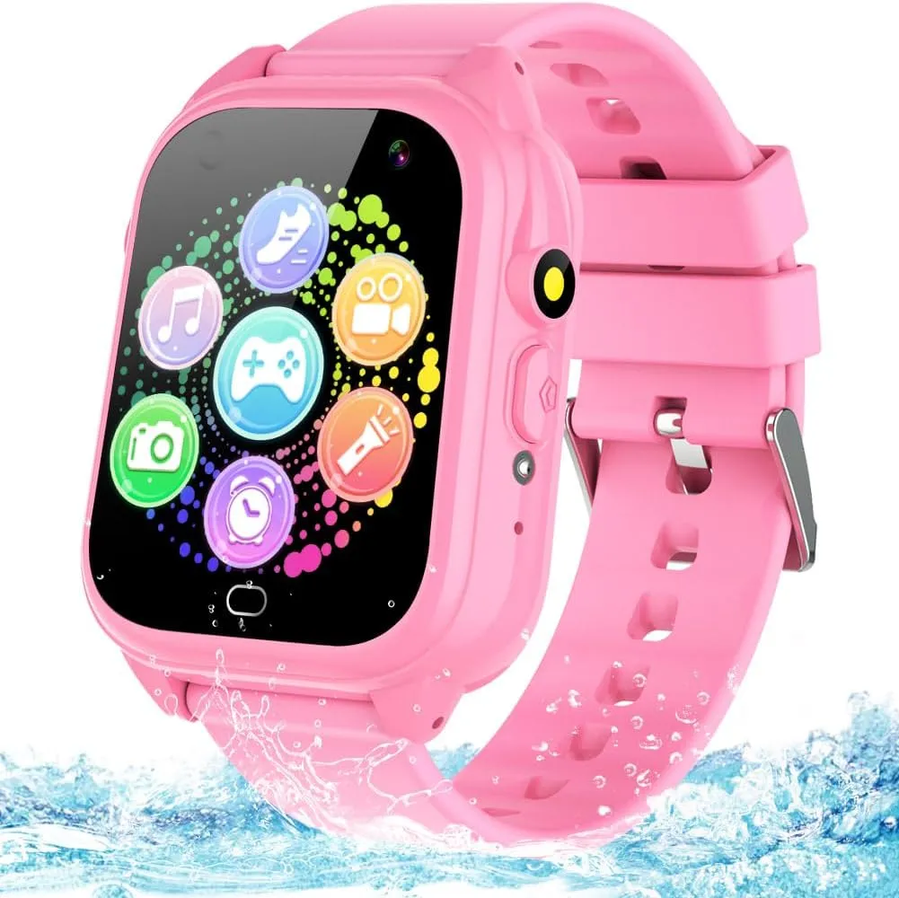 Waterproof Kids Smart Watch for 3-12 Years Old Boys Girls Toys with 26 Game Video Camera Pedometer Music Player Alarm Clock Calculator 1.44'' HD Touchscreen Educational Toys Birthdays Gifts