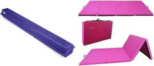 We Sell Mats 9 ft Folding Foam Balance Beam Bar and Signature Fitness 4'x8'x2" Extra Thick High Density Gymnastics Aerobics Folding Mats