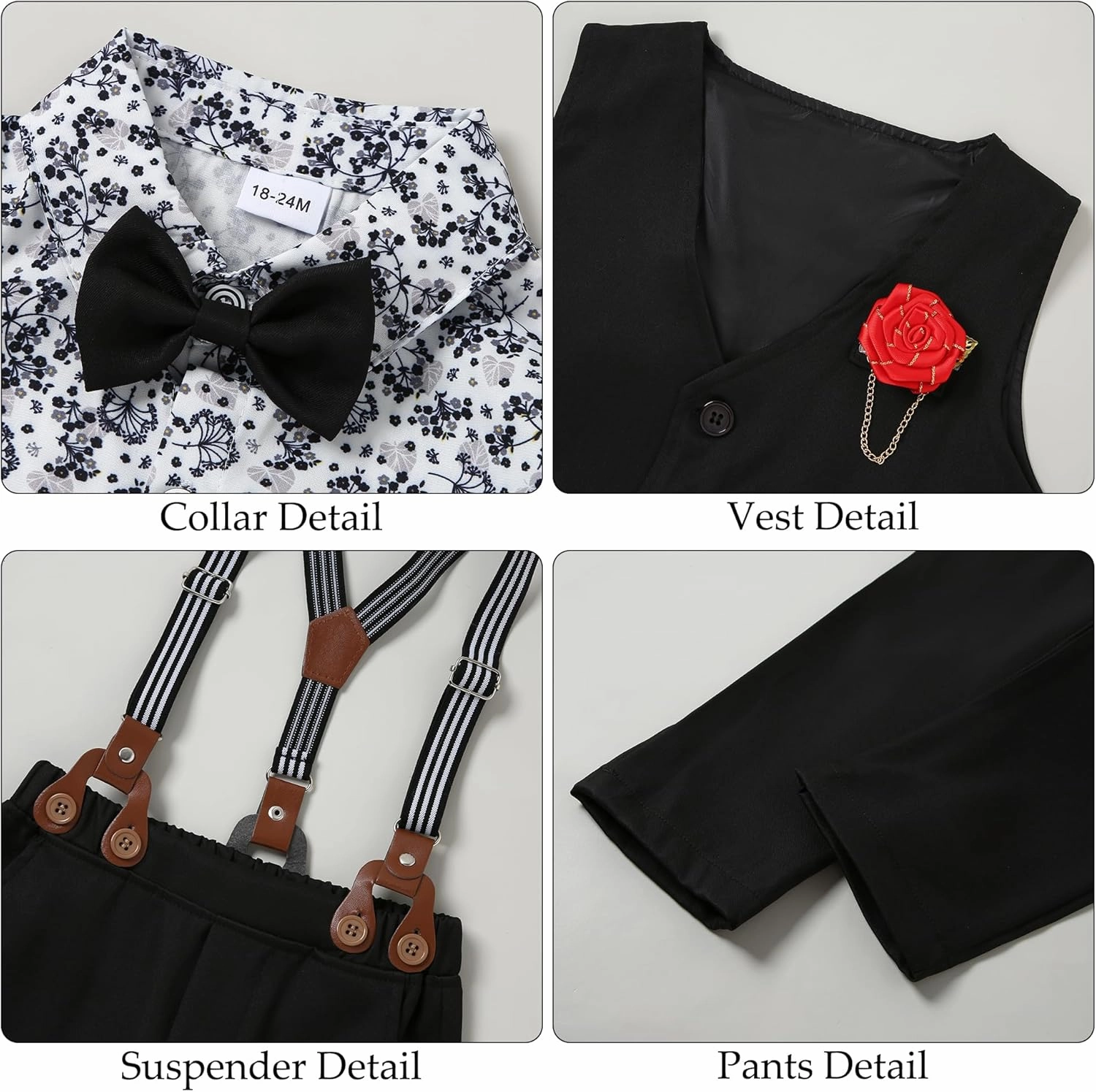 WESIDOM Toddler Boy Clothes Suit Formal Dress Shirt Bowtie Vest Boutonniere Suspender Pants Boys Gentleman Outfits Set