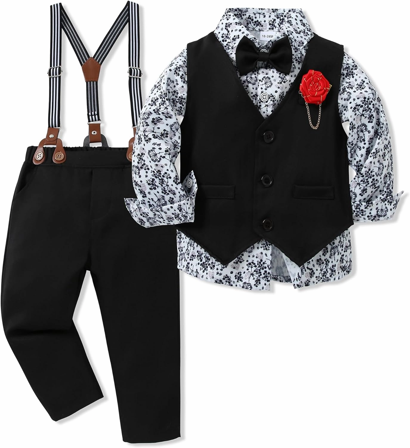 WESIDOM Toddler Boy Clothes Suit Formal Dress Shirt Bowtie Vest Boutonniere Suspender Pants Boys Gentleman Outfits Set