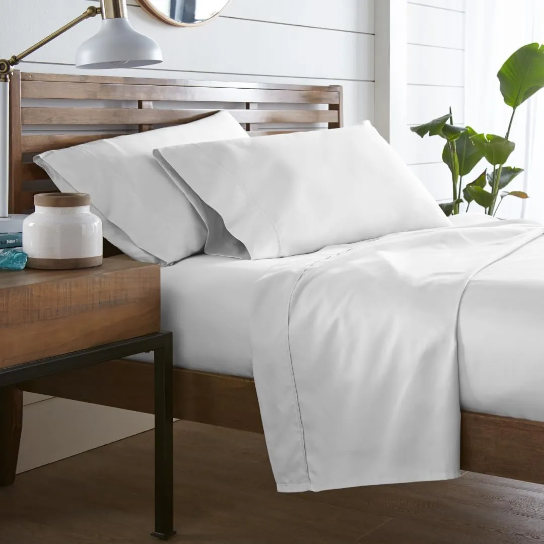 WESTBROOKE Lush Sateen 100% Cotton Sheet Set | King Size Sateen Sheets - 4 Piece Long Staple Cotton Bedding Set with Elasticized 15.5" Deep Pocket - Soft, Breathable Luxury Sheets - Hotel White