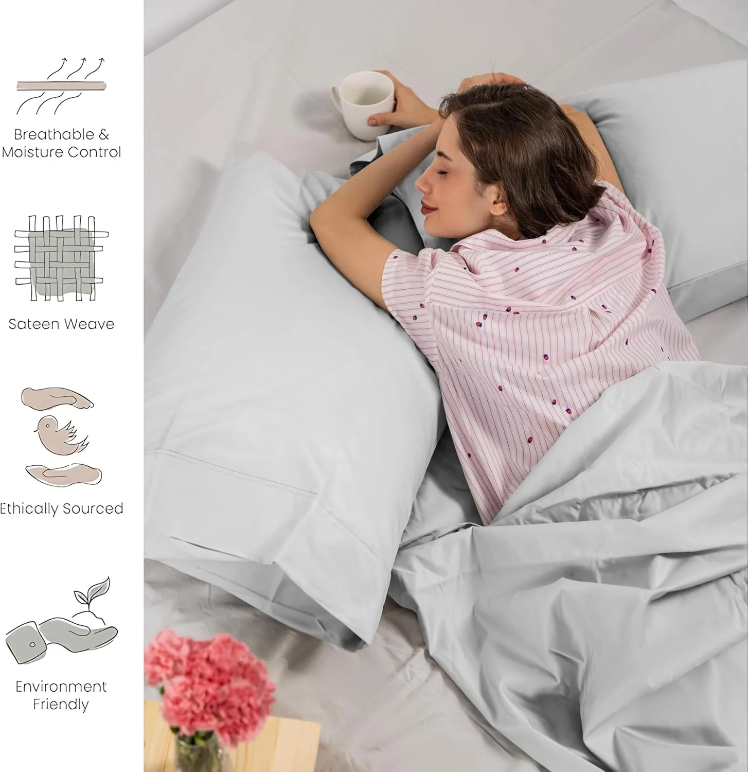 WESTBROOKE Lush Sateen 100% Cotton Sheet Set | King Size Sateen Sheets - 4 Piece Long Staple Cotton Bedding Set with Elasticized 15.5" Deep Pocket - Soft, Breathable Luxury Sheets - Hotel White