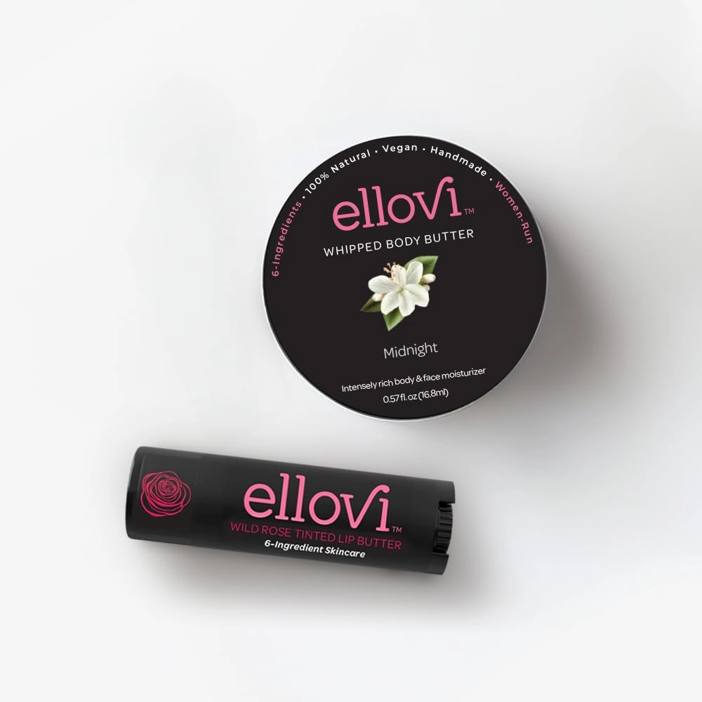 Whirlwind Romance Bundle | Wild Rose Tinted Lip Butter & Enchanting Midnight Whipped Body Butter | All-Natural, Vegan Skincare for Soft Lips & Velvety Skin | 6 Pure Ingredients