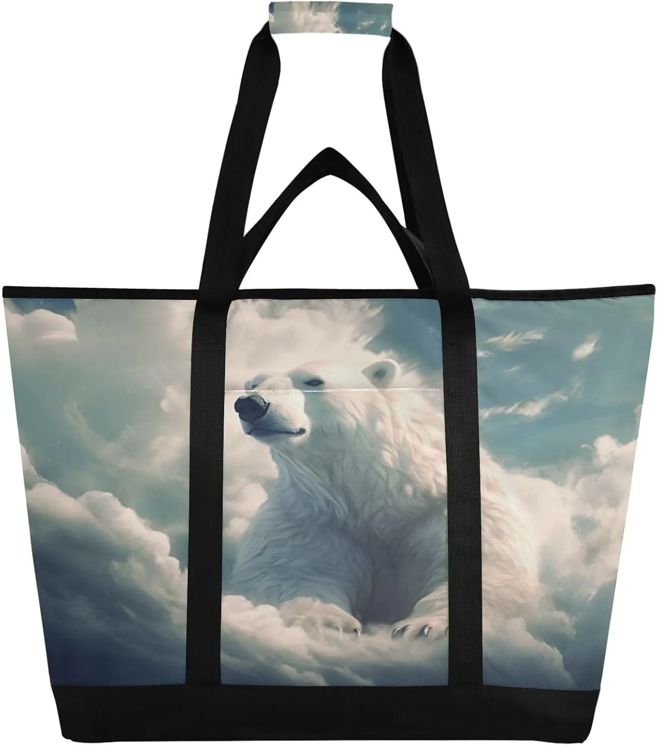 White Bear Reusable Insulated Lunchbox Cooler Bag, Leakproof Kitchen Grocery Bag Collapsible Portable Cooler Tote Bag for Picnic, Camping, Office, Travel