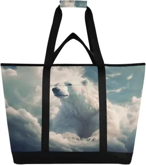 White Bear Reusable Insulated Lunchbox Cooler Bag, Leakproof Kitchen Grocery Bag Collapsible Portable Cooler Tote Bag for Picnic, Camping, Office, Travel