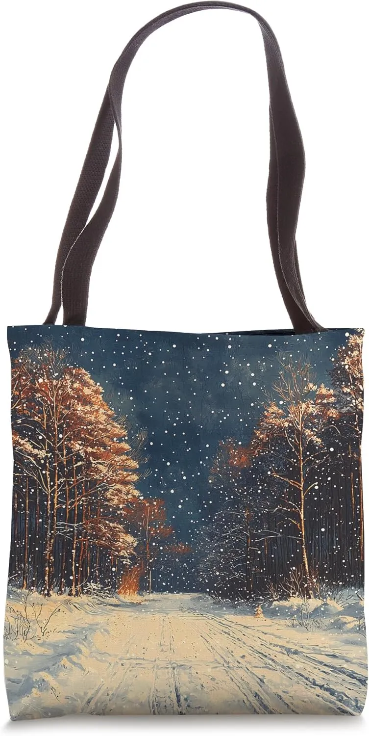 Winter Forest Pathway Landscape Vintage Graphic Tote Bag