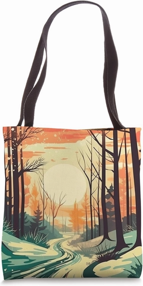 Winter Forest Pathway Vintage Landscape Graphic Tote Bag