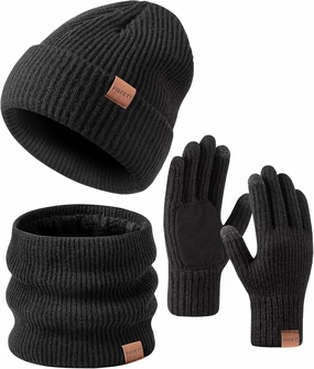 Winter Hat Gloves Scarf Set for Men Women, Mens Beanie Long Scarf Touchscreen Gloves for Cold Weather, 3 in 1 Warm Gift Set