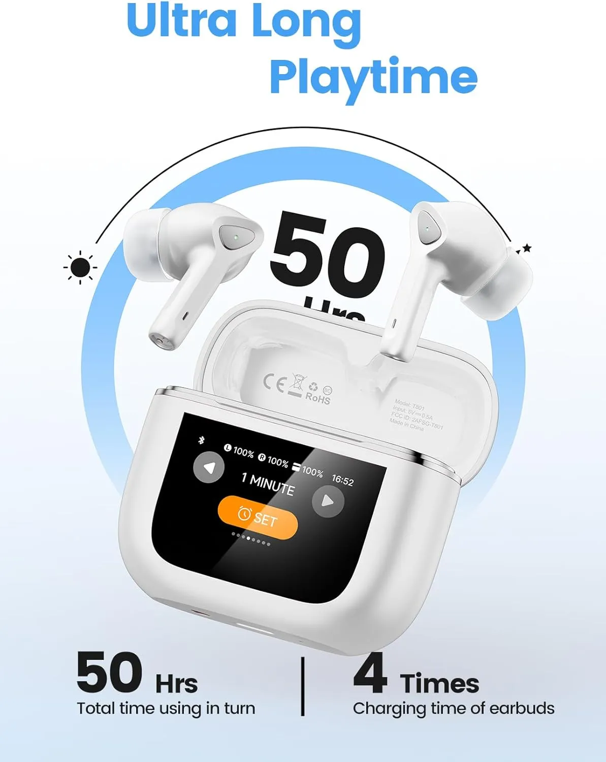 Wireless Earbuds Bluetooth 5.3 Headphones 50H Playtime Deep Bass Stereo Ear Buds with Mic IPX7 Waterproof Comfort Lightweight in Ear Earphones for Pad Android/iOS Phones Gifts for Women Men