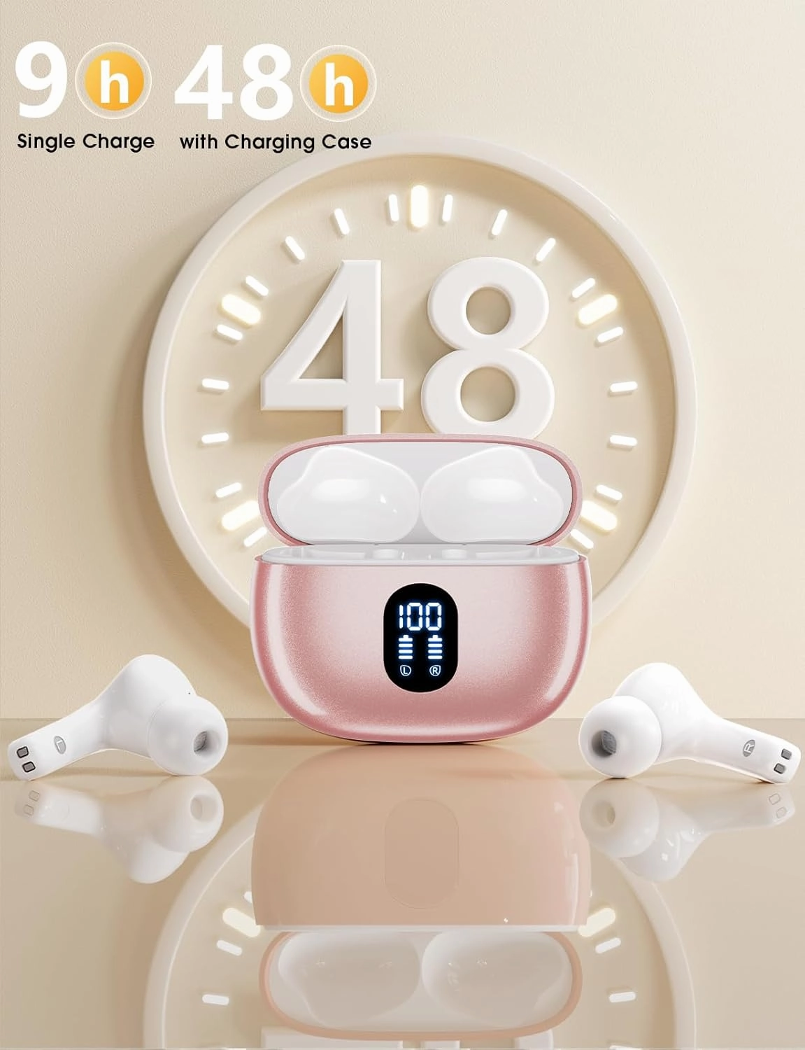 Wireless Earbuds, 2025 Ear Buds with Big Bass Stereo Sound, Lightweight Bluetooth Earbuds with 48 Hours Playtime, in-Ear Fit Earphones, IPX7, Hands-Free Calls with AI for iPhone, Android, Pad
