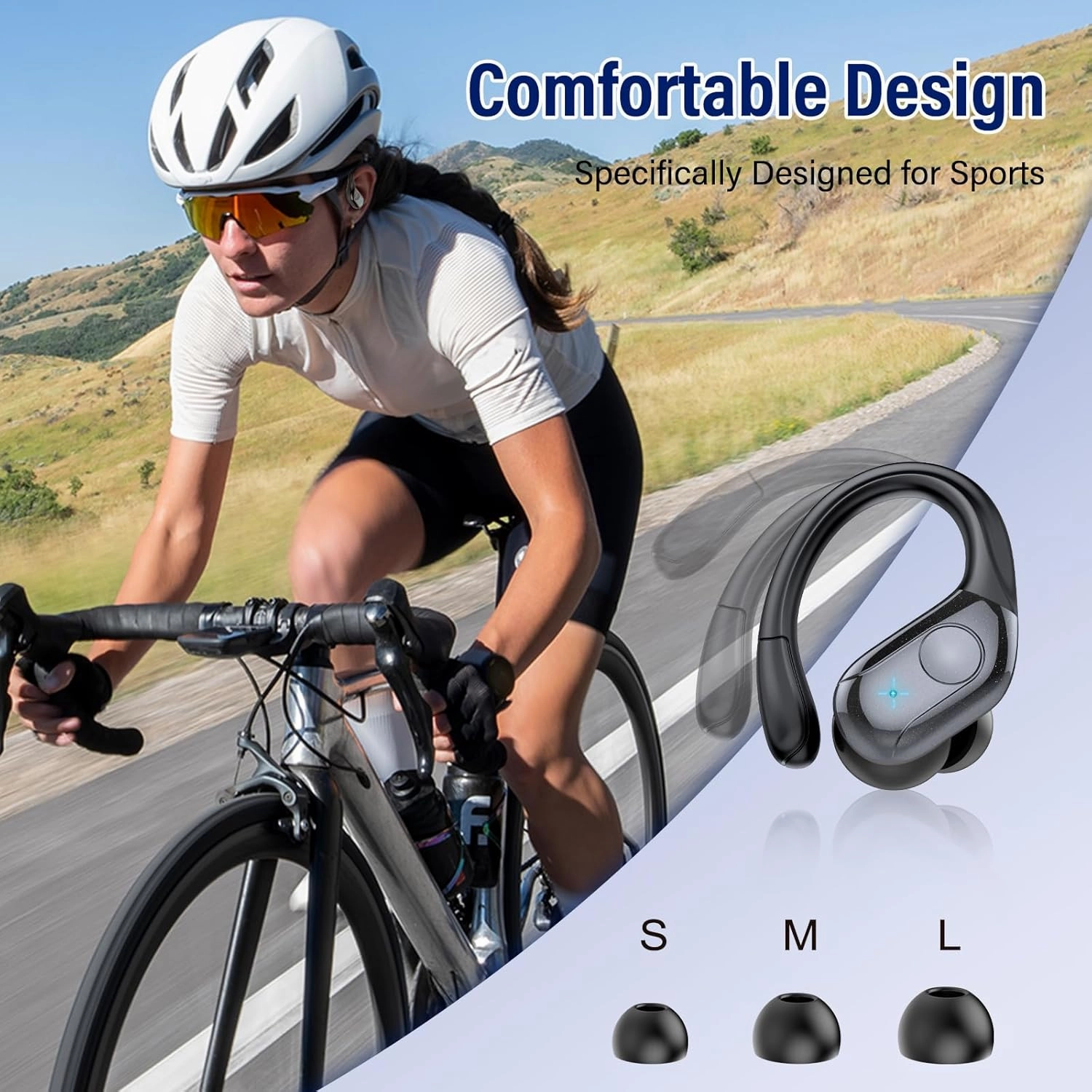 Wireless Earbuds Bluetooth 5.4 Headphones 75H Stereo Deep Bass Sports Over Ear Buds with Earhooks, LED Display Bluetooth Earbuds with 4 ENC Mic, IP7 Waterproof Earphone for Running, Black