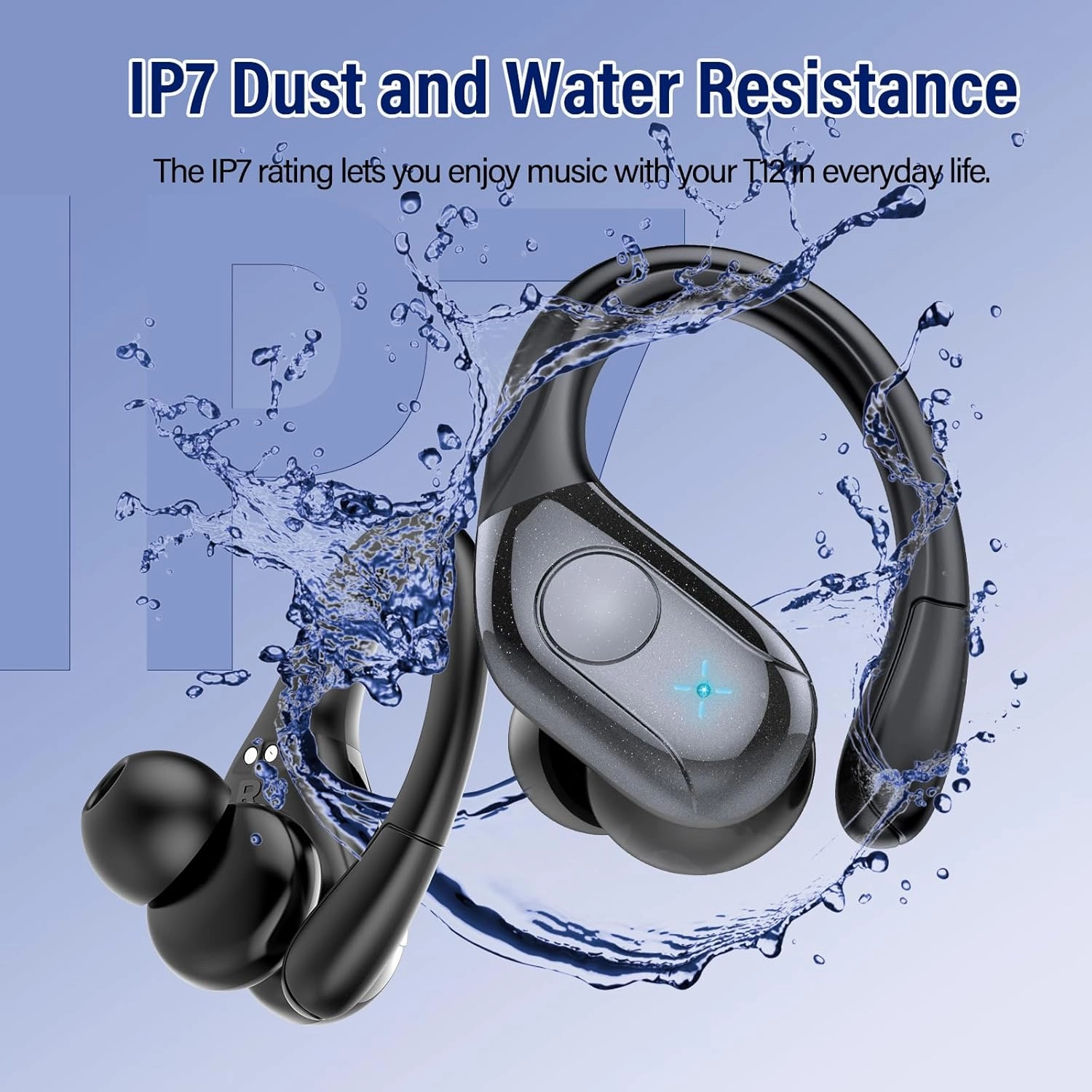 Wireless Earbuds Bluetooth 5.4 Headphones 75H Stereo Deep Bass Sports Over Ear Buds with Earhooks, LED Display Bluetooth Earbuds with 4 ENC Mic, IP7 Waterproof Earphone for Running, Black