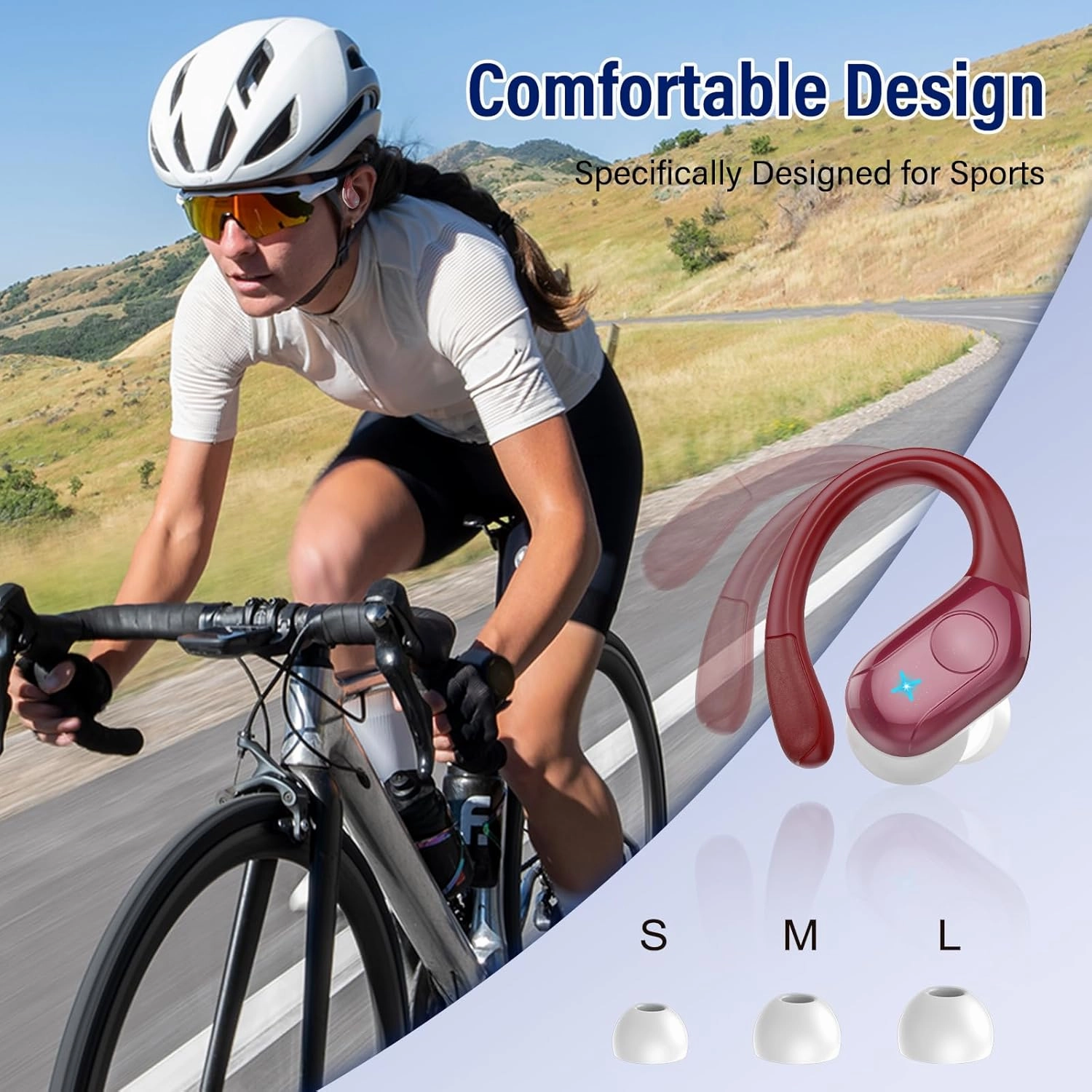 Wireless Earbuds Bluetooth 5.4 Headphones 75H Stereo Deep Bass Sports Over Ear Buds with Earhooks, LED Display Bluetooth Earbuds with 4 ENC Mic, IP7 Waterproof Earphone for Running, Red