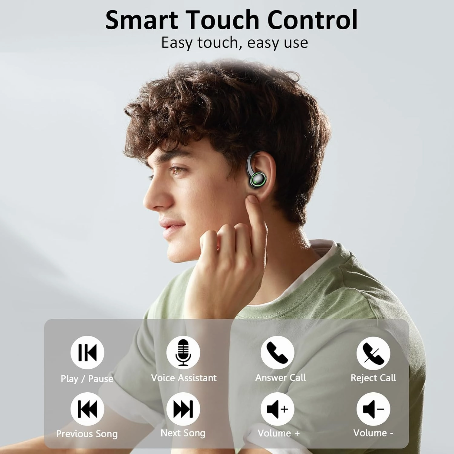 Wireless Earbuds, Bluetooth 5.4 Headphones Sports, 50H Playback Over-Ear buds with ENC Noise Cancelling Mic, Deep Bass Fitness Earphones with Earhooks, IP7 Waterproof Headset for Gym Running Workout