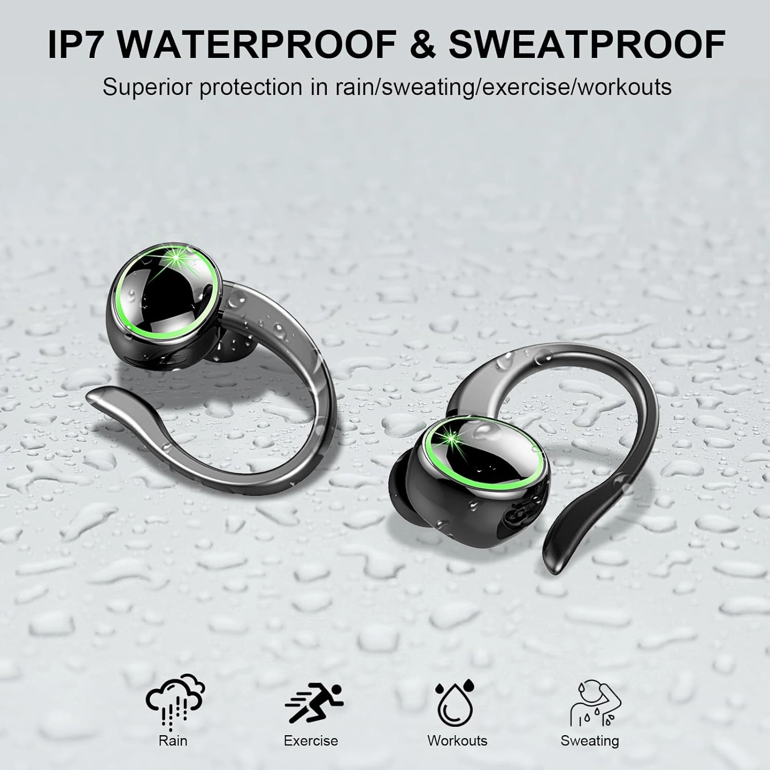 Wireless Earbuds, Bluetooth 5.4 Headphones Sports, 50H Playback Over-Ear buds with ENC Noise Cancelling Mic, Deep Bass Fitness Earphones with Earhooks, IP7 Waterproof Headset for Gym Running Workout