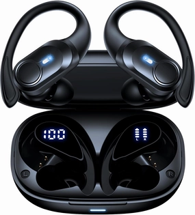 Wireless Earbuds Bluetooth Headphones 70hrs Playback Ear Buds IPX7 Waterproof Wireless Charging Case & Dual Power Display Over-Ear Stereo Bass Earphones Earhooks for Sports/Workout/Running Black
