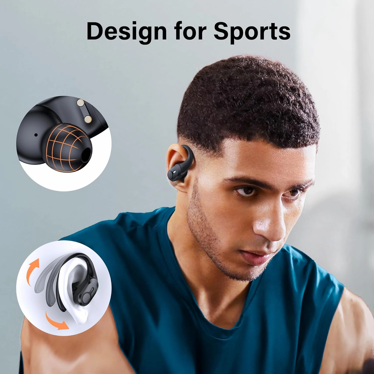 Wireless Earbuds Bluetooth Headphones 70hrs Playback Ear Buds IPX7 Waterproof Wireless Charging Case & Dual Power Display Over-Ear Stereo Bass Earphones Earhooks for Sports/Workout/Running Black