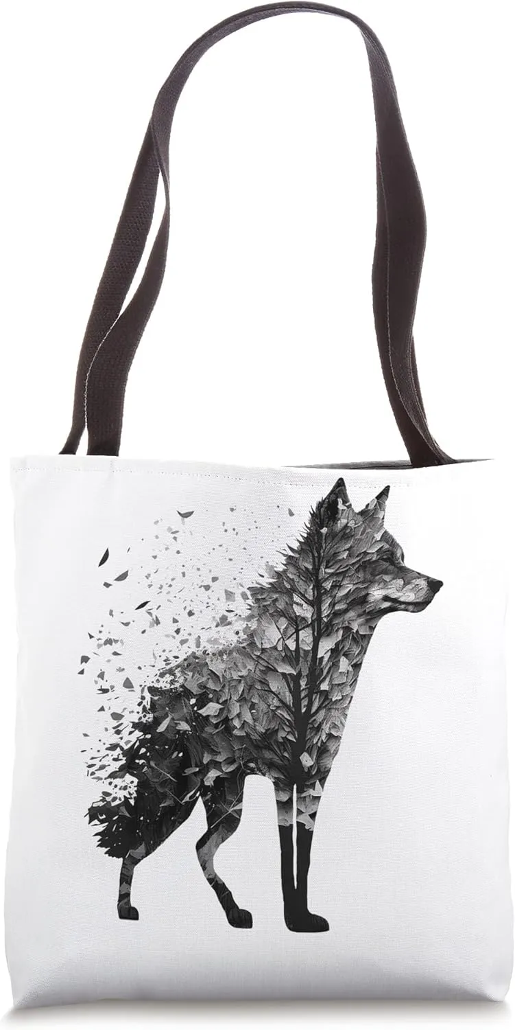 Wolf Tree Decay Drawing Animal Print Art Wolf Tote Bag
