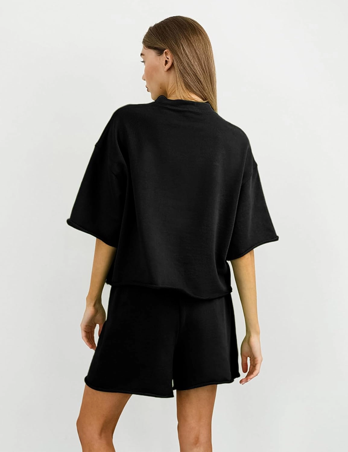 Women's 2 Piece Outfits Lounge Sets Crew Neck Short Sleeve Pullover Tops High Waisted Shorts Tracksuits
