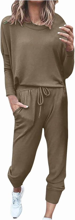 Women's Casual Pullover 2 Piece Outfits Breathable Skin Friendly Loungewear Sets Outdoor Sports Casual Sweatsuits Set