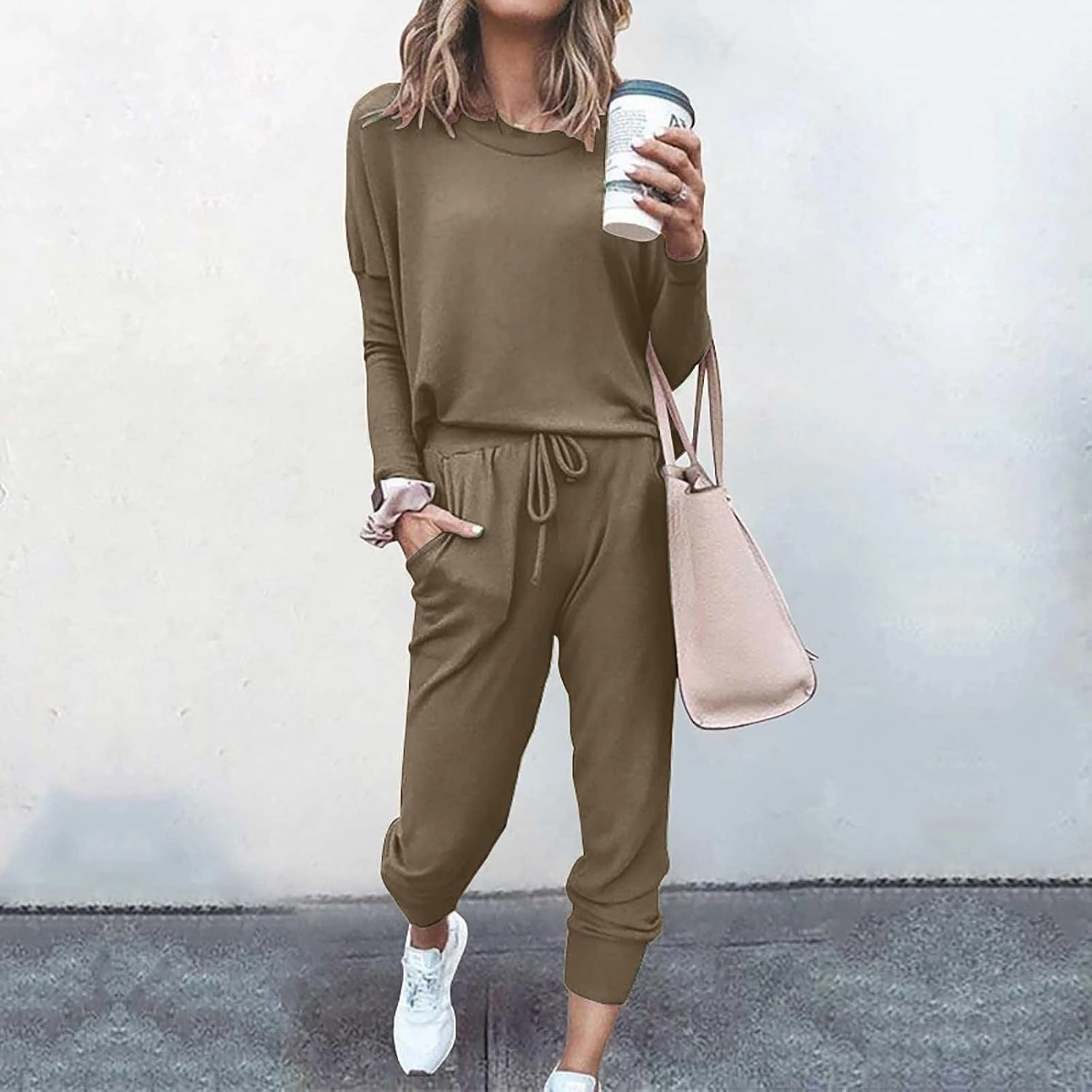 Women's Casual Pullover 2 Piece Outfits Breathable Skin Friendly Loungewear Sets Outdoor Sports Casual Sweatsuits Set