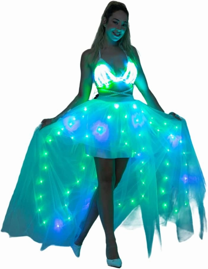 Women Tulle Tutu Skirts,LED Light Up Long High Low Ruffles