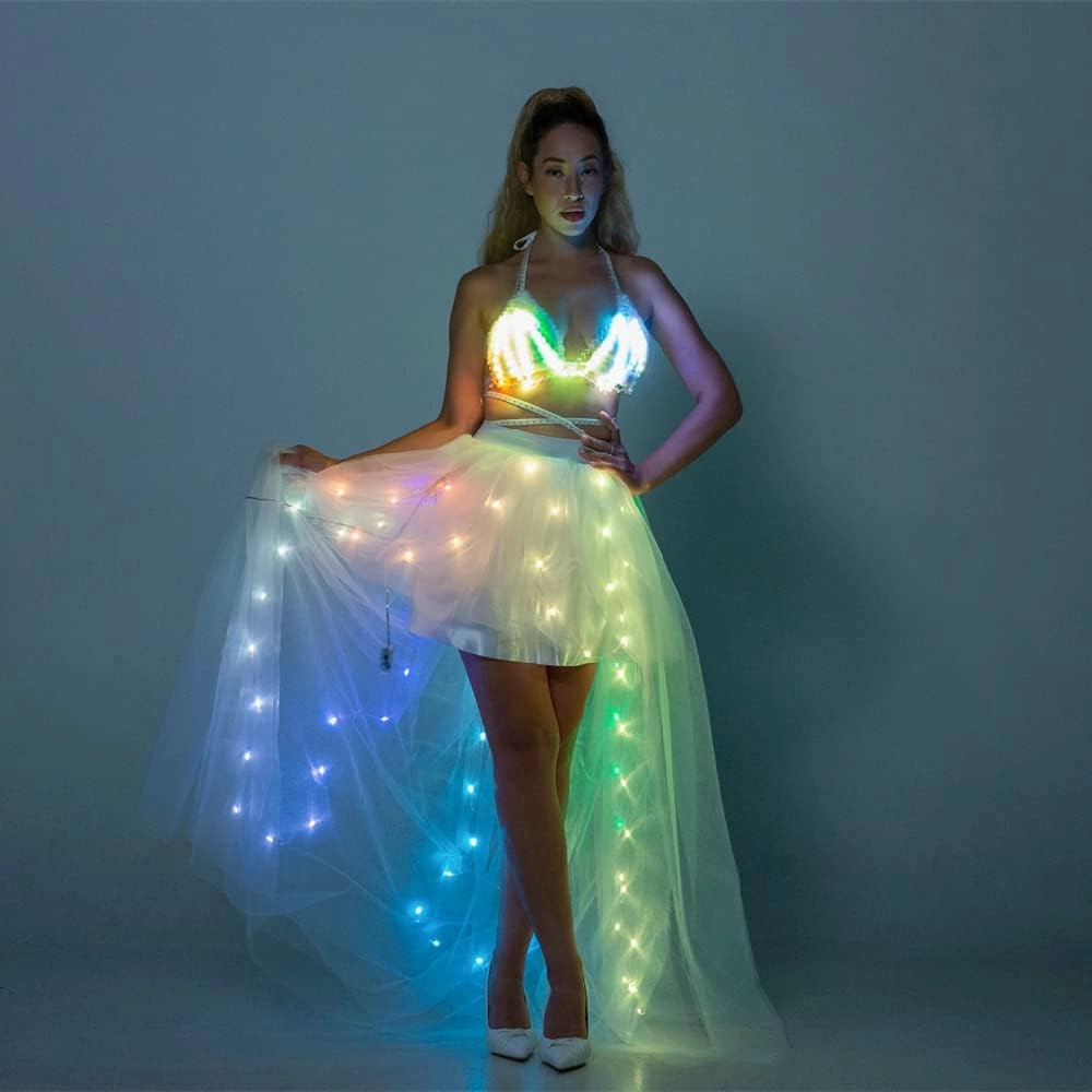 Women Tulle Tutu Skirts,LED Light Up Long High Low Ruffles