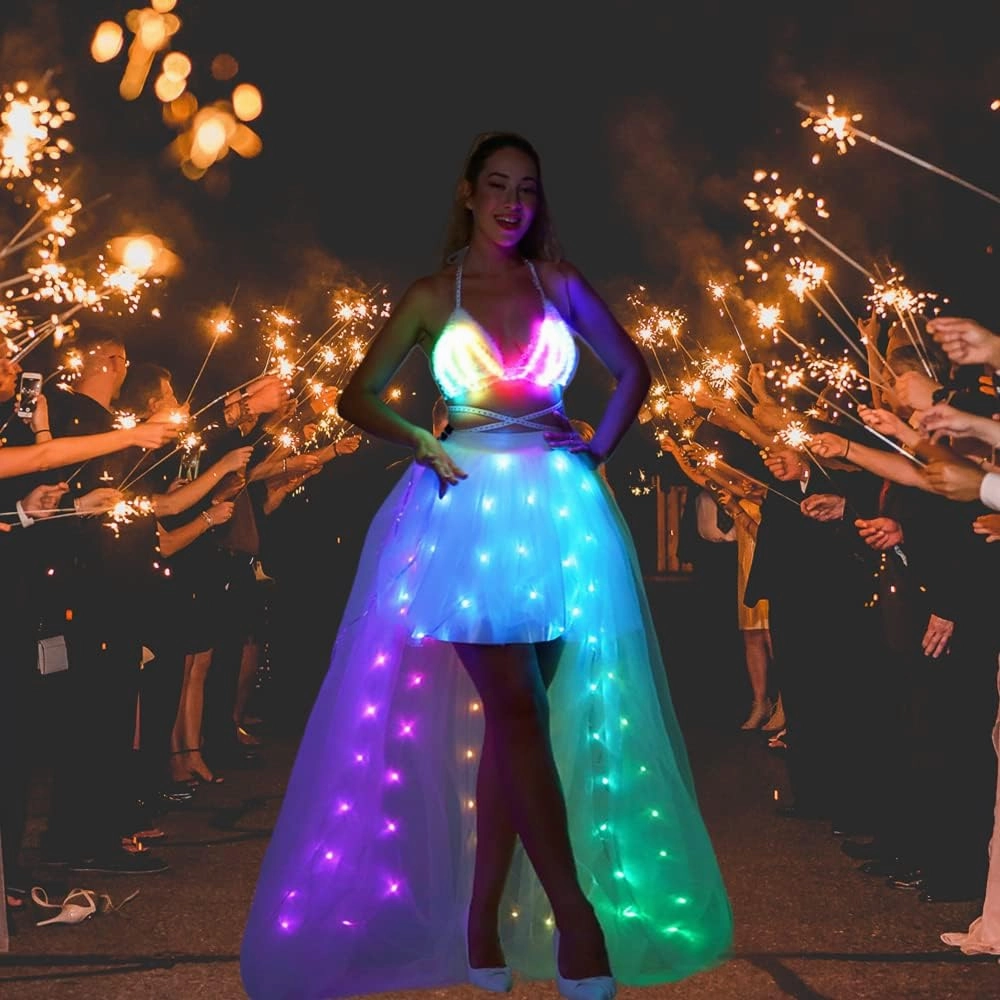 Women Tulle Tutu Skirts,LED Light Up Long High Low Ruffles