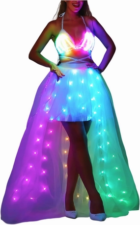 Women Tulle Tutu Skirts,LED Light Up Long High Low Ruffles