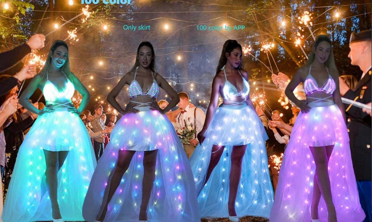 Women Tulle Tutu Skirts,LED Light Up Long High Low Ruffles
