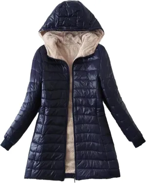 Womens Winter Coats Lightweight Puffer Jacket Fleece Lining Sherpa Jacket Casual Slim Mid-Length Fashion Outerwear