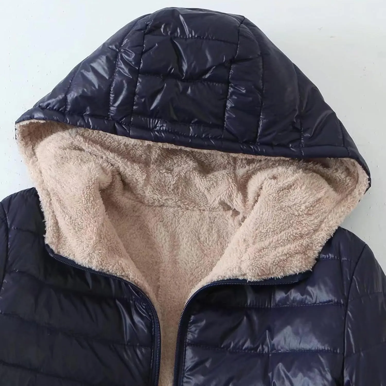 Womens Winter Coats Lightweight Puffer Jacket Fleece Lining Sherpa Jacket Casual Slim Mid-Length Fashion Outerwear