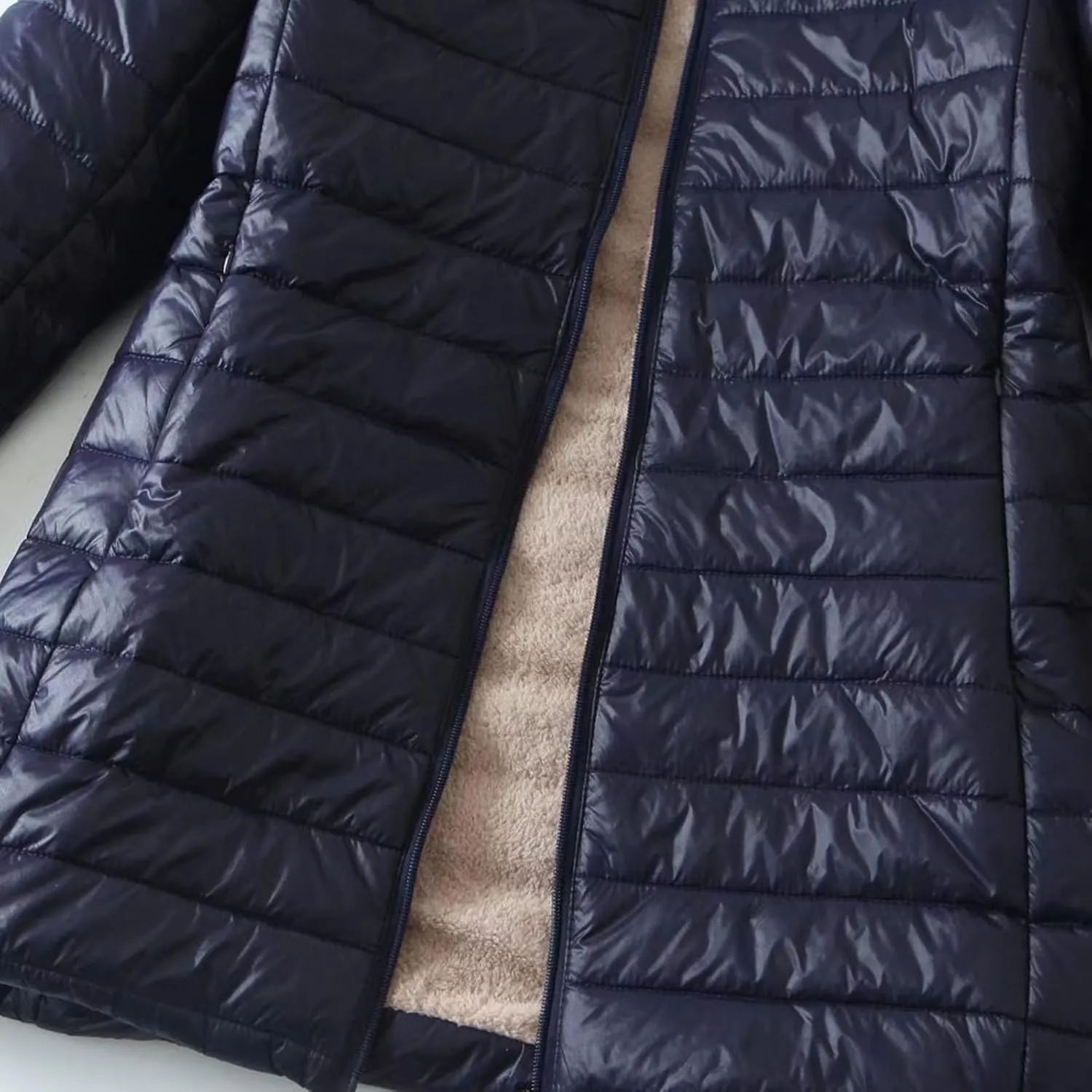 Womens Winter Coats Lightweight Puffer Jacket Fleece Lining Sherpa Jacket Casual Slim Mid-Length Fashion Outerwear