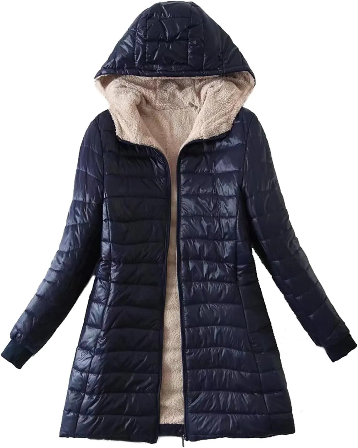 Womens Winter Coats Lightweight Puffer Jacket Fleece Lining Sherpa Jacket Casual Slim Mid-Length Fashion Outerwear
