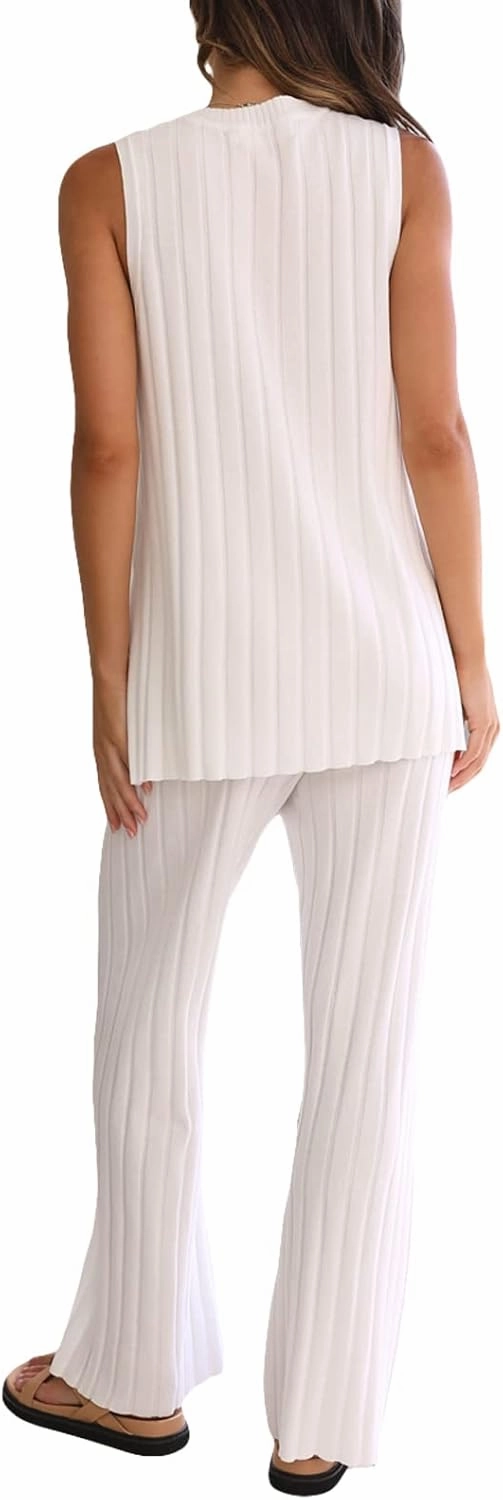 Womens Casual 2 Pieces Outfits Set Off Shoulder Strapless Tank Tops High Waist Wide Leg Pants Summer Y2k Pants Outfits Set
