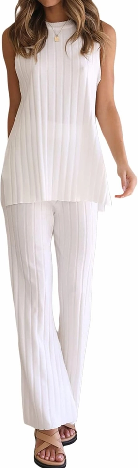 Womens Casual 2 Pieces Outfits Set Off Shoulder Strapless Tank Tops High Waist Wide Leg Pants Summer Y2k Pants Outfits Set