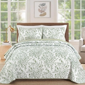 WONGS BDEEING Quilt Full Size, Sage Green Quilt Bedding Set with 2 Pillowcases, Botanical Quilt for Full Bed, Soft Microfiber Lightweight Coverlet Bedspread for All Season (78"×90", 3 Pieces)