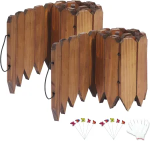 Wood Garden Fence Landscape Edging Yard Flower Bed Lawn Spring Garden Border Edge Wooden Flexible Picket Fence Outdoor DIY with 10 Butterfly Decor 9" H x 3.96 Ft L (2 Pack)