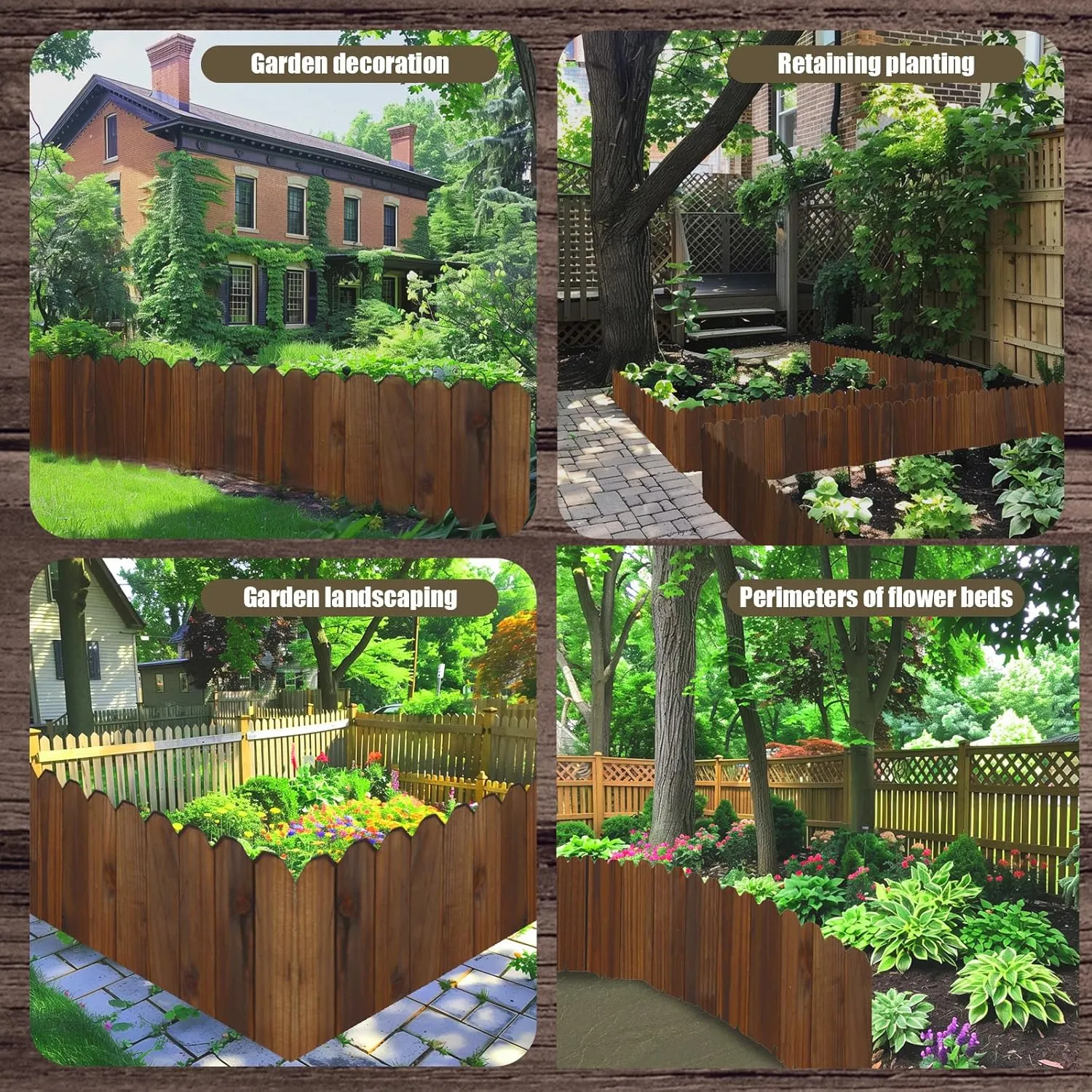 Wood Garden Fence Landscape Edging Yard Flower Bed Lawn Spring Garden Border Edge Wooden Flexible Picket Fence Outdoor DIY with 10 Butterfly Decor 9" H x 3.96 Ft L (2 Pack)